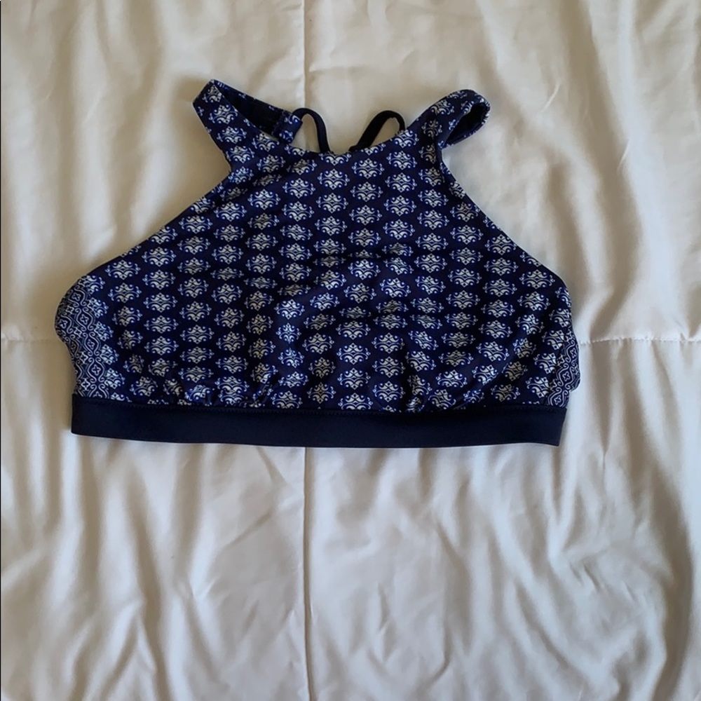 Blue and white bikini top